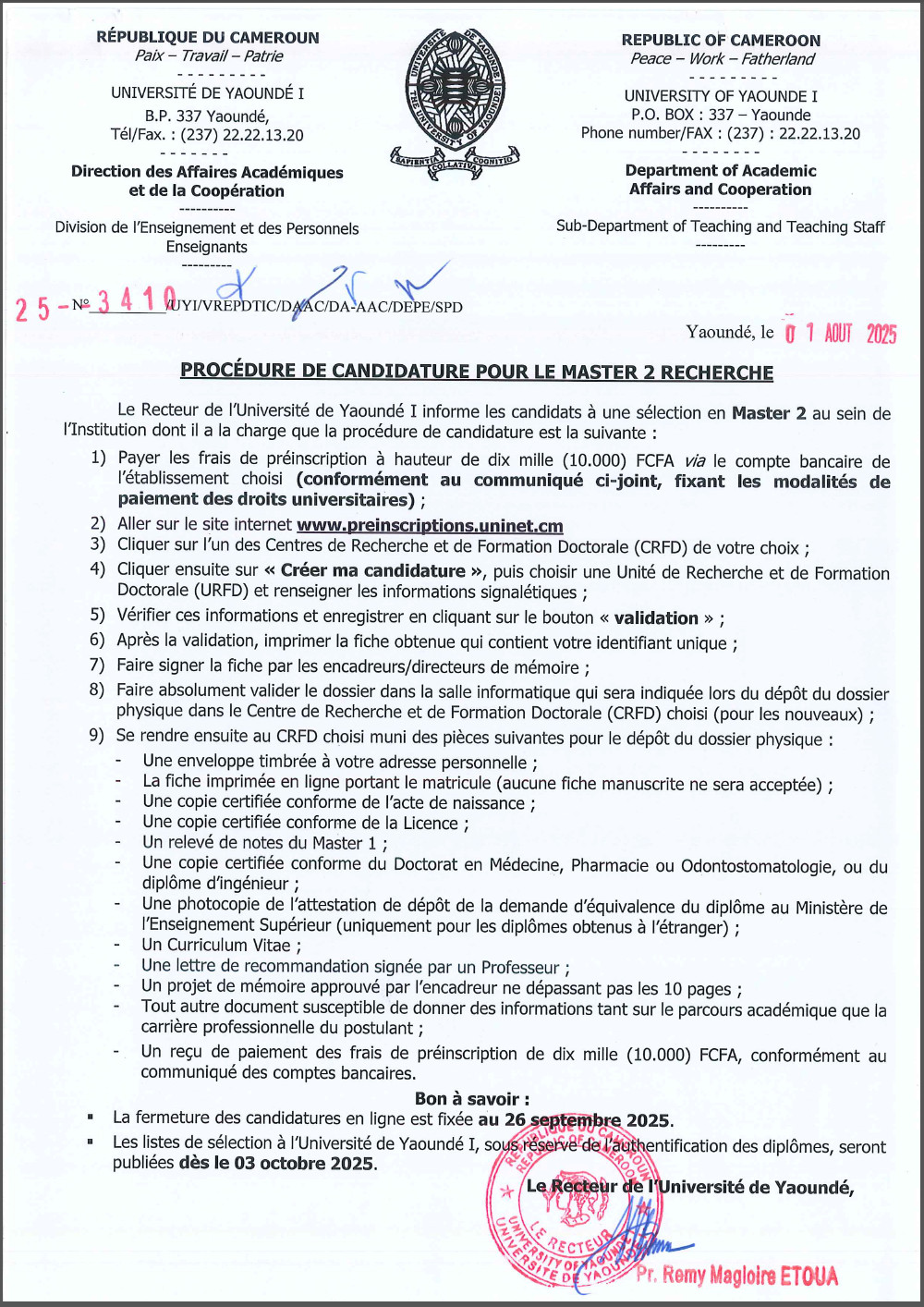 Procédure Candidature Master 2 Recherche 2025-08-04