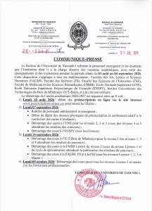 COMMUNIQUE RELATIF AUX VACANCES ACADÉMIQUES 2026